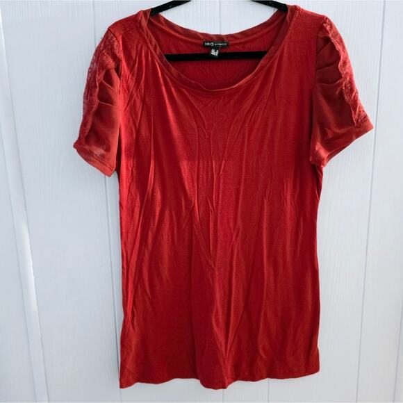 MNG by Mango Burnt Orange Ruffle Lace Sleeve size 10 Classic Coquette Feminine - Picture 1 of 6